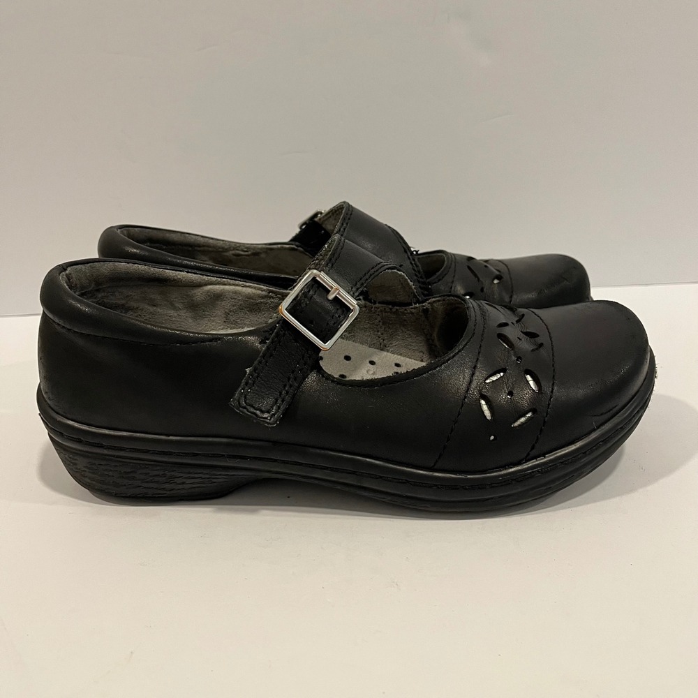 Klogs Footwear Madrid Black Leather Mary Jane Clogs Nursing Work Shoes 7.5M